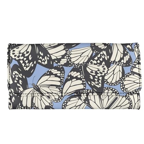 Kuiaobaty Ditsy Floral Lange Ledergeldbörse für Frauen, Neuheit Hunde Print Tri-gefaltete PU Leder Slim Clutch Bag Münzbörse, Schmetterlinge, Casual von Kuiaobaty