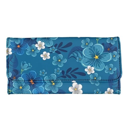 Kuiaobaty Ditsy Floral Lange Ledergeldbörse für Frauen, Neuheit Hunde Print Tri-gefaltete PU Leder Slim Clutch Bag Münzbörse, Vergissmeinnicht Blumen, Casual von Kuiaobaty