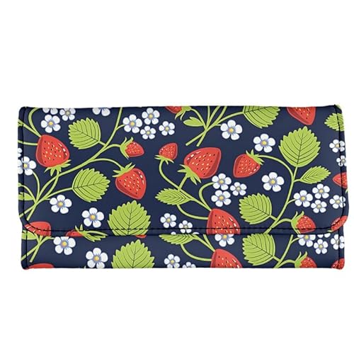 Kuiaobaty Ditsy Geldbörse mit Blumenmuster, lange Ledergeldbörse für Damen, neuartiger Hundeaufdruck, dreifach gefaltet, PU-Leder, schmale Clutch, Münzbörse, erdbeere, Casual von Kuiaobaty