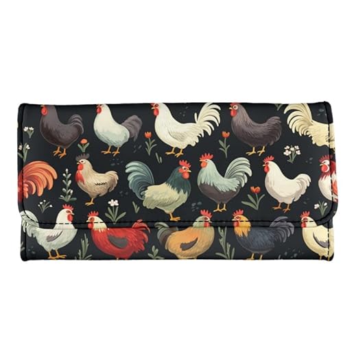 Kuiaobaty Dreifach gefaltete lange Geldbörse für Damen, Katzen, Hunde, Panda, Meerschweinchen-Druck, Reißverschluss, Münzfach, stilvolle Party-Griff, Clutch-Over, Bauernhof-Huhn, Casual von Kuiaobaty