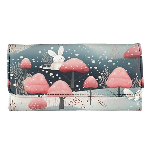 Kuiaobaty Dreifach gefaltete lange Geldbörse für Damen, Katzen, Hunde, Panda, Meerschweinchen-Druck, Reißverschluss, Münzfach, stilvolle Party-Griff, Clutch-Over, Pink Tree Rabbit, Casual von Kuiaobaty