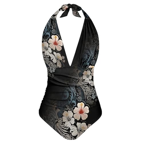 Kuiaobaty Einteiliger Damen-Badeanzug, Neckholder, V-Ausschnitt, Batikfärbung, einfarbig, rückenfrei, Hibiskus, 52 Kuiaobaty Einteiliger Damen-Badeanzug, Neckholder, V-Ausschnitt, Batikfärbung, einfarbig, rückenfrei, Hibiskus, 52 von Kuiaobaty