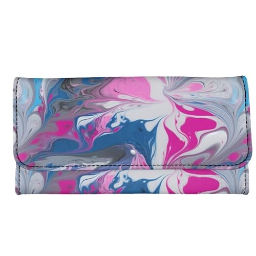 Kuiaobaty Farbe Graffiti Kunstleder Geldbörse Trifold für Frauen, Narzisse Blumen Lange Brieftasche mit Kartenfächern Geldbörse Clutch, Farbe Rosa Blau, Casual von Kuiaobaty