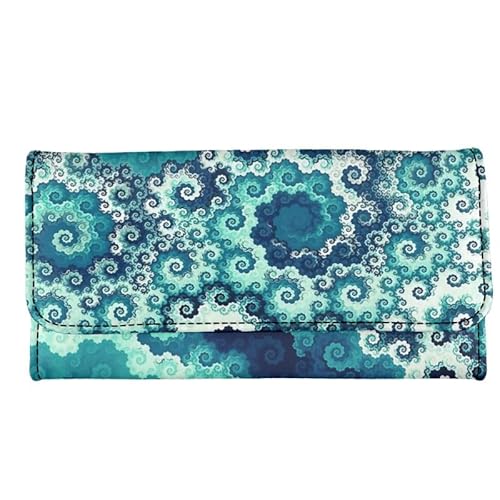 Kuiaobaty Farbe Graffiti Kunstleder Geldbörse Trifold für Frauen, Narzisse Blumen Lange Brieftasche mit Kartenfächern Geldbörse Clutch, Fractal Art Blau, Casual von Kuiaobaty