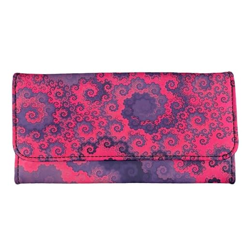 Kuiaobaty Farbe Graffiti Kunstleder Geldbörse Trifold für Frauen, Narzisse Blumen Lange Brieftasche mit Kartenfächern Geldbörse Clutch, Fractal Art Magenta, Casual von Kuiaobaty