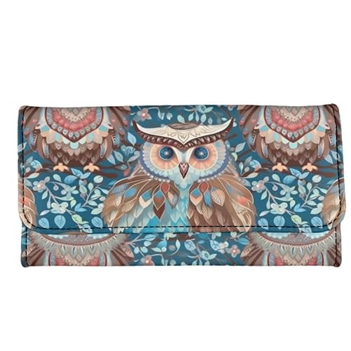 Kuiaobaty Farbe Graffiti Kunstleder Geldbörse Trifold für Frauen, Narzisse Blumen Lange Brieftasche mit Kartenfächern Geldbörse Clutch, eule, Casual von Kuiaobaty