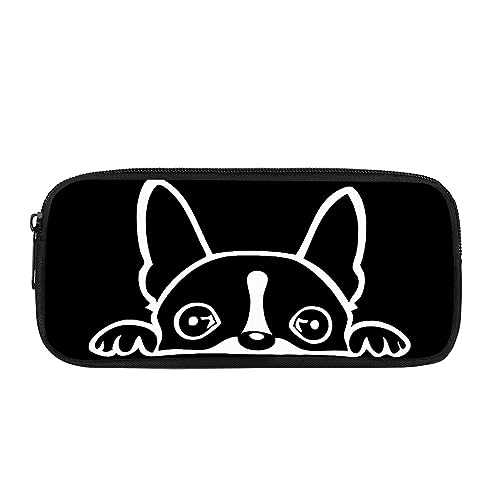 Kuiaobaty Federmäppchen Faultier Meerschweinchen Wolf Galaxie Schmetterling Gedruckt Bleistift Tasche Grundschule Studenten Durable Schreibwaren Tasche, Lustiger Boston Terrier, Schulranzen von Kuiaobaty