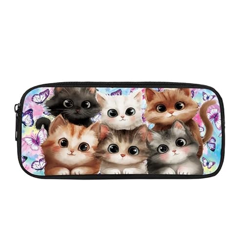 Kuiaobaty Federmäppchen mit Cartoon-Katzen-Motiv für Mädchen, niedliches Kätzchen-Motiv, Stiftetasche, Grundschule, langlebige Schreibwarentaschen von Kuiaobaty