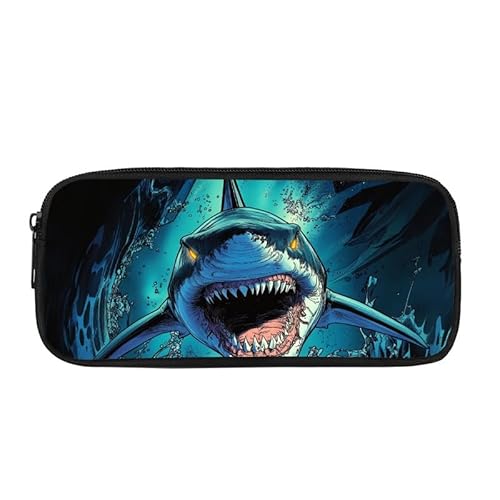 Kuiaobaty Fierce Shark Federmäppchen für Kinder, Federmäppchen für Jungen und Mädchen, Meereshai-Druck, langlebig, mit Reißverschluss von Kuiaobaty
