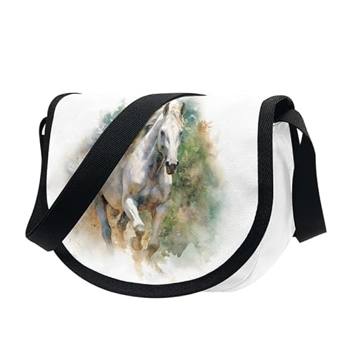 Kuiaobaty Frauen Casual Crossbody Telefon Tasche Malerei Hunde Mini Messenger Bag, Halbmond Tasche mit verstellbarem Schultergurt, Weißes Pferd von Kuiaobaty