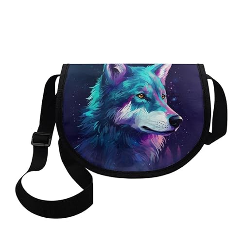 Kuiaobaty Frauen Casual Crossbody Telefon Tasche Malerei Hunde Mini Messenger Bag, Halbmond Tasche mit verstellbarem Schultergurt, wolf von Kuiaobaty