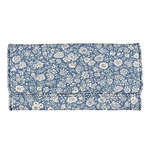 Kuiaobaty Frauen Casual Geldbörse Reißverschluss Bargeld Tasche, Vintage Floral Vögel Brieftaschen Clutch Snap Verschluss Karte Organizer Scheckbuch Halter, Vintage Ditsy Floral Blau, Casual von Kuiaobaty