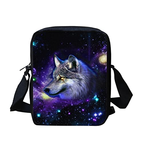 Kuiaobaty Frauen Crossbody Tasche Junge Mädchen Kleine Schulter Messenger Bag Handytasche Mini Tasche für Reisen Einkaufen, Galaxy Tribal Wolf von Kuiaobaty