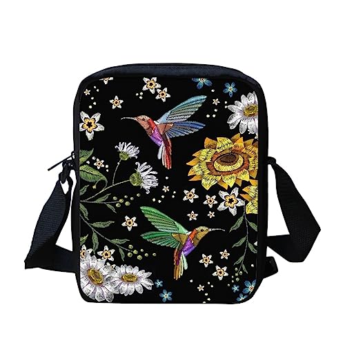 Kuiaobaty Frauen Crossbody Tasche Junge Mädchen Kleine Schulter Messenger Bag Handytasche Mini Tasche für Reisen Einkaufen, Kolibri-Blumenmuster von Kuiaobaty