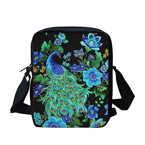 Kuiaobaty Umhängetasche für Damen, kleine Kuriertasche für Mädchen, Teenager, Handytasche, Damen, mit Riemen, Schultertasche, Pfau Floral von Kuiaobaty