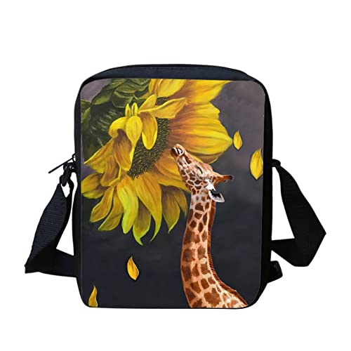 Kuiaobaty Frauen Kleine Crossbody Tasche Handytasche Kleine Messenger Bag für Schule Junge Mädchen Schulterhandtaschen, Giraffe und Blume von Kuiaobaty