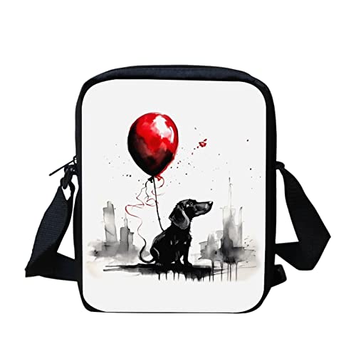 Kuiaobaty Frauen Kleine Umhängetasche Handytasche Kleine Messenger Bag für Schule Junge Mädchen Schulterhandtaschen, Ballon mit Dackel-Motiv von Kuiaobaty