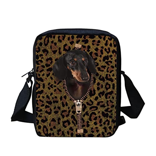 Kuiaobaty Frauen Kleine Umhängetasche Handytasche Kleine Messenger Bag für Schule Junge Mädchen Schulterhandtaschen, Dackel-Hund mit Reißverschluss von Kuiaobaty