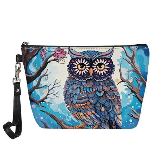 Kuiaobaty Frauen Kosmetiktasche Reise Kulturbeutel Waschbeutel für Damen Leder Make-up Tasche Schönheit Tasche Geldbörse, Eule auf Baum, Taschen-Organizer von Kuiaobaty