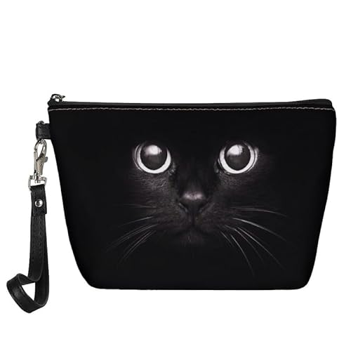 Kuiaobaty Frauen Kosmetiktasche Reise Kulturbeutel Waschbeutel für Damen Leder Make-up Tasche Schönheit Tasche Geldbörse, schwarze katze, Taschen-Organizer von Kuiaobaty