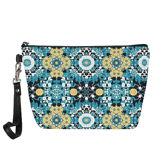 Kuiaobaty Frauen Leder Kosmetiktasche Beutel Mädchen Make-up Tasche Reise Tragbare Kulturbeutel Kulturbeutel Casual Schönheit Tasche, Blaugrün Boho Art, Taschen-Organizer von Kuiaobaty