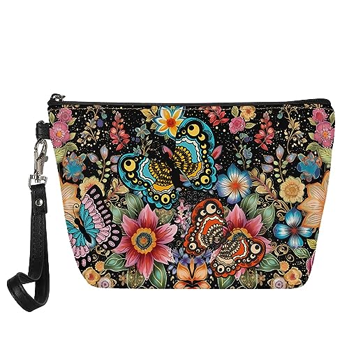 Kuiaobaty Frauen Leder Kosmetiktasche Beutel Mädchen Make-up Tasche Reise Tragbare Kulturbeutel Kulturbeutel Casual Schönheit Tasche, Blumen Schmetterling, Taschen-Organizer von Kuiaobaty