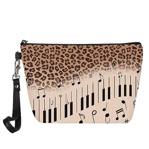 Kuiaobaty Frauen Leder Kosmetiktasche Beutel Mädchen Make-up Tasche Reise Tragbare Kulturbeutel Kulturbeutel Casual Schönheit Tasche, Musikstab Leopard, Taschen-Organizer von Kuiaobaty