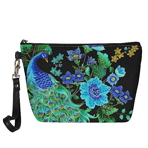 Kuiaobaty Frauen Leder Kosmetiktasche Beutel Mädchen Make-up Tasche Reise Tragbare Kulturbeutel Kulturbeutel Casual Schönheit Tasche, Pfau Floral, Taschen-Organizer von Kuiaobaty