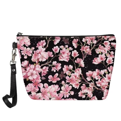 Kuiaobaty Frauen Leder Kosmetiktasche Beutel Mädchen Make-up Tasche Reise Tragbare Kulturbeutel Kulturbeutel Casual Schönheit Tasche, Rosa Kirschblüten, Taschen-Organizer von Kuiaobaty