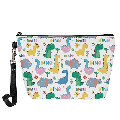 Kuiaobaty Frauen Leder Kosmetiktasche Beutel Mädchen Make-up Tasche Reise Tragbare Kulturbeutel Kulturbeutel Casual Schönheit Tasche, Süße Dinosaurier, Taschen-Organizer von Kuiaobaty