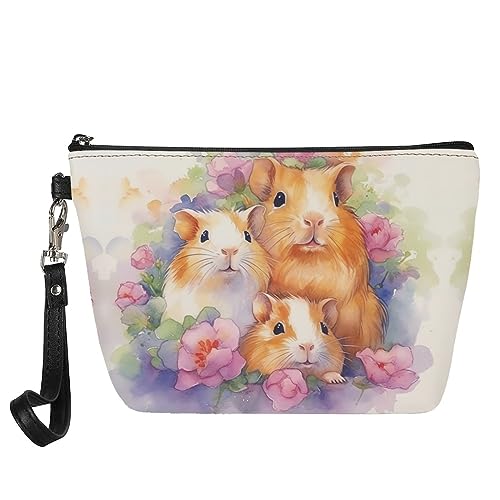 Kuiaobaty Frauen Leder Make-up Tasche Organizer Mädchen Reise Tragbare Kulturbeutel Waschtasche Damen Kosmetiktasche für Geldbörse, Paint Family Meerschweinchen, Taschen-Organizer von Kuiaobaty