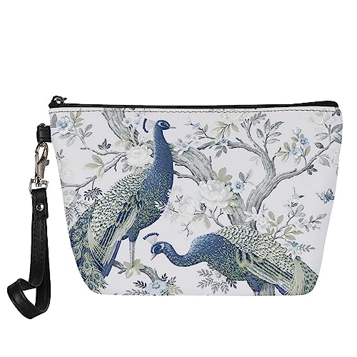 Kuiaobaty Frauen Leder Make-up Tasche Organizer Mädchen Reise Tragbare Kulturbeutel Waschtasche Damen Kosmetiktasche für Geldbörse, Pfau Floral, Taschen-Organizer von Kuiaobaty