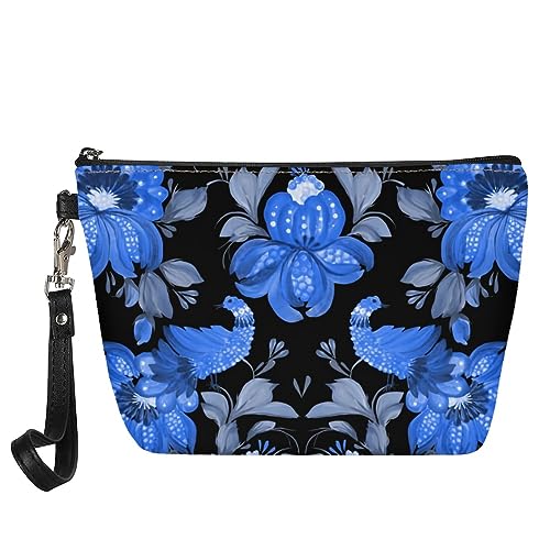 Kuiaobaty Frauen Leder Make-up Tasche Organizer Mädchen Reise Tragbare Kulturbeutel Waschtasche Damen Kosmetiktasche für Geldbörse, Volkskunst Vogel Blume, Taschen-Organizer von Kuiaobaty