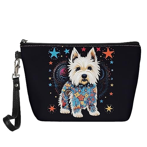 Kuiaobaty Frauen Leder Make-up Tasche Organizer Mädchen Reise Tragbare Kulturbeutel Waschtasche Damen Kosmetiktasche für Geldbörse, Weißer Westie, Taschen-Organizer von Kuiaobaty