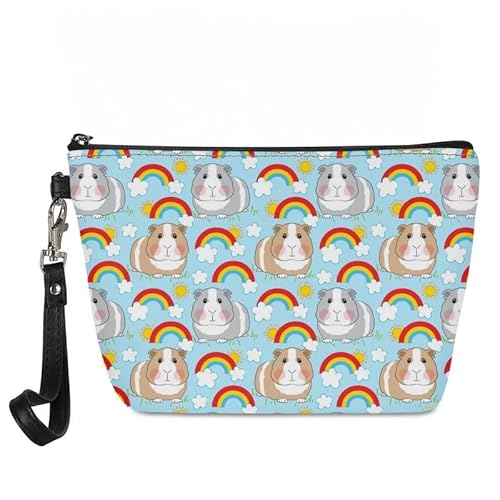 Kuiaobaty Frauen Make-up Tasche Retro Malerei Floral Reise Kosmetiktasche Beutel, Aquarell Tiere Mädchen Kulturbeutel Leder Geldbörse, Meerschweinchen Regenbogen, Taschen-Organizer von Kuiaobaty