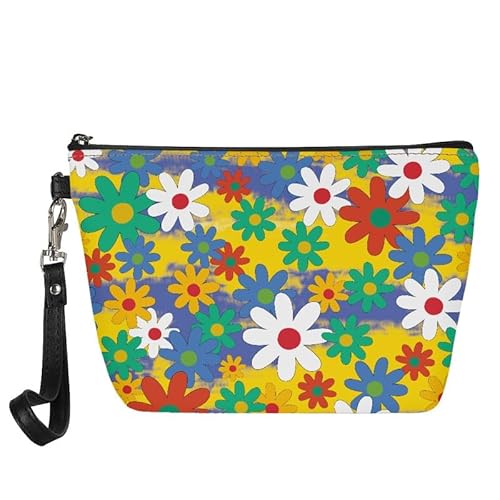 Kuiaobaty Frauen Make-up Tasche Retro Malerei Floral Reise Kosmetiktasche Beutel, Aquarell Tiere Mädchen Kulturbeutel Leder Geldbörse, Mehrfarbiges Blumenmuster, Taschen-Organizer von Kuiaobaty