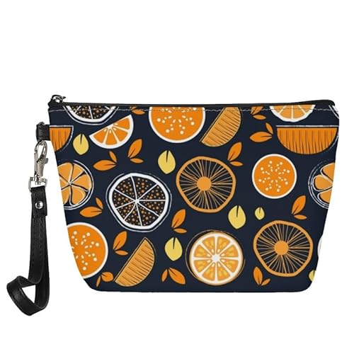 Kuiaobaty Frauen Make-up Tasche Retro Malerei Floral Reise Kosmetiktasche Beutel, Aquarell Tiere Mädchen Kulturbeutel Leder Geldbörse, Orangenscheibe, Taschen-Organizer von Kuiaobaty