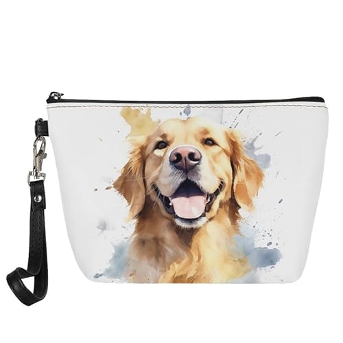 Kuiaobaty Frauen Make-up Tasche Retro Malerei Floral Reise Kosmetiktasche Beutel, Aquarell Tiere Mädchen Kulturbeutel Leder Geldbörse, Paint Dog, Taschen-Organizer von Kuiaobaty