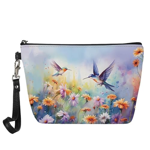 Kuiaobaty Frauen Make-up Tasche Tragbare Kosmetiktasche für Lippenstift, Sonnenbrille, Reise Kulturbeutel Mädchen Schönheit Tasche, Kolibris Blumen, Taschen-Organizer von Kuiaobaty