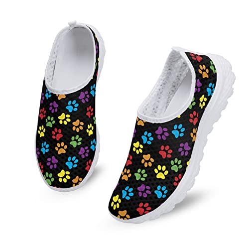 Kuiaobaty Frauen Slip-on Turnschuhe Mesh Flache Schuhe Sport Turnschuhe Frauen Laufschuhe Workout Schuhe Atmungsaktiv, Hundepfoten bunt, 40.5 EU von Kuiaobaty