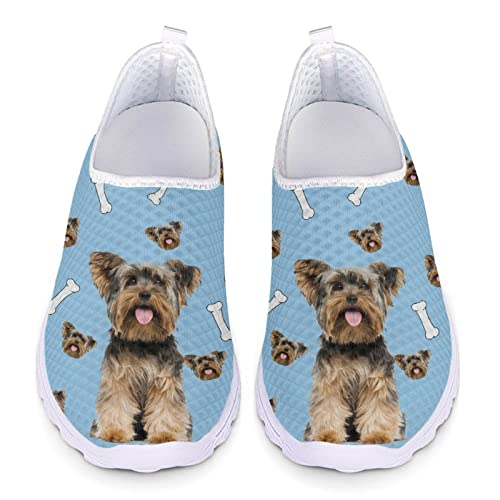 Kuiaobaty Frauen Slip-on Turnschuhe Mesh Flache Schuhe Sport Turnschuhe Frauen Laufschuhe Workout Schuhe Atmungsaktiv, Yorkshire Dogs Puppy, 40.5 EU von Kuiaobaty