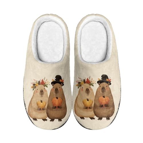 Kuiaobaty Fuzzy Hausschuhe für Damen und Herren, Hausschuhe, Pizza, Mops, Skelett, Schildkröten-Druck, Raum-Hausschuhe, Abrieb-Hausschuhe, Capybara Couple, 39.5/40 EU von Kuiaobaty