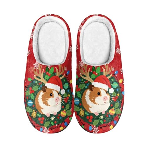 Kuiaobaty Fuzzy Hausschuhe für Damen und Herren, Hausschuhe, Pizza, Mops, Skelett, Schildkröten-Druck, Raum-Hausschuhe, Abrieb-Hausschuhe, Weihnachts-Meerschweinchen, 39.5/40 EU von Kuiaobaty