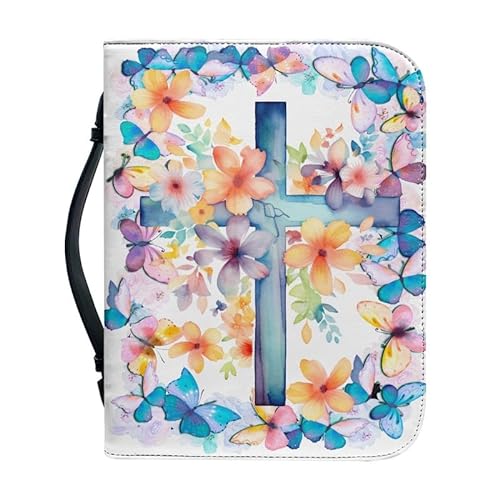 Kuiaobaty God Cross Floral Bibel Book Bag Faux Leather Book Cover, Painting Flowers Bible Carrying Cases with Inside Pen Pocket von Kuiaobaty