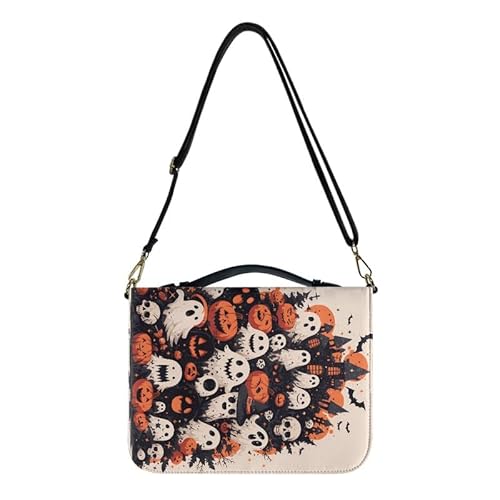 Kuiaobaty Halloween Ghost Bibelhülle Frauen Bibeltragetasche mit Schultergurt, Gothic Kürbis Kunstleder Große Bibelhülle mit Stiftfächern innen von Kuiaobaty
