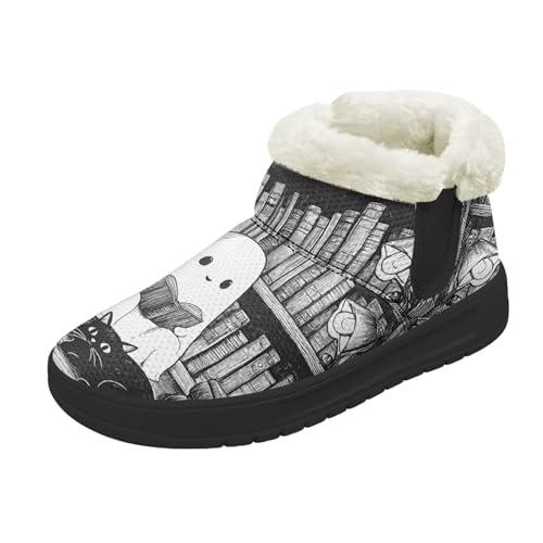 Kuiaobaty Hausschuhe für Damen, Weihnachten, warm, Kunstfell, gefüttert, Memory-Schaum, Winter, Indoor-Outdoor-Stiefel, Geister-Lesebuch, 39.5 EU von Kuiaobaty