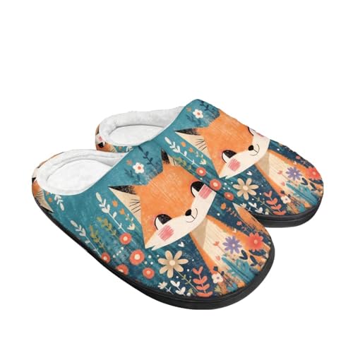 Kuiaobaty Hausschuhe für Damen und Herren, Kuhdruck, Meerschweinchen, Hunde-Druck, Hausschuhe mit warmem Flanellfutter, lässige Schlafzimmer-Slides, Fuchsblume, 37/38 EU von Kuiaobaty