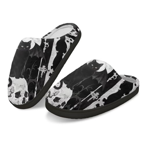 Kuiaobaty Hausschuhe für Damen und Herren, Kuhdruck, Meerschweinchen, Hunde-Druck, Hausschuhe mit warmem Flanellfutter, lässige Schlafzimmer-Slides, Hexenkatzen-Schädel, 42/42.5 EU von Kuiaobaty