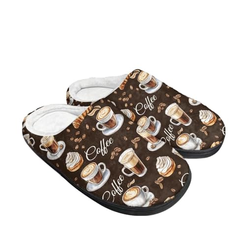 Kuiaobaty Hausschuhe für Damen und Herren, Kuhdruck, Meerschweinchen, Hunde-Druck, Hausschuhe mit warmem Flanellfutter, lässige Schlafzimmer-Slides, Kaffeeliebhaber, 40.5/41 EU von Kuiaobaty