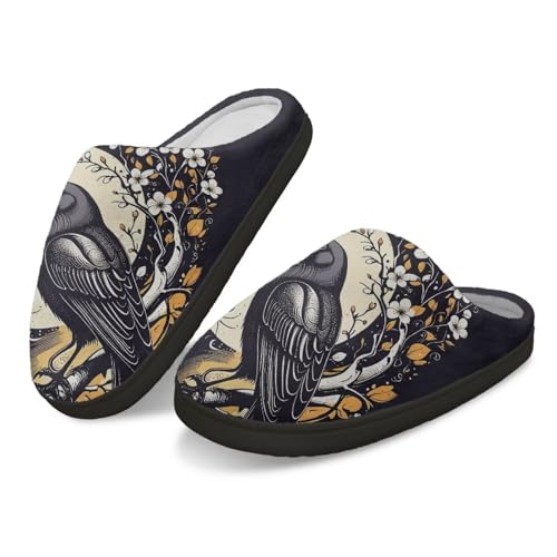 Kuiaobaty Hausschuhe für Damen und Herren, Kuhdruck, Meerschweinchen, Hunde-Druck, Hausschuhe mit warmem Flanellfutter, lässige Schlafzimmer-Slides, Moon Night Raven, 43.5/44 EU von Kuiaobaty